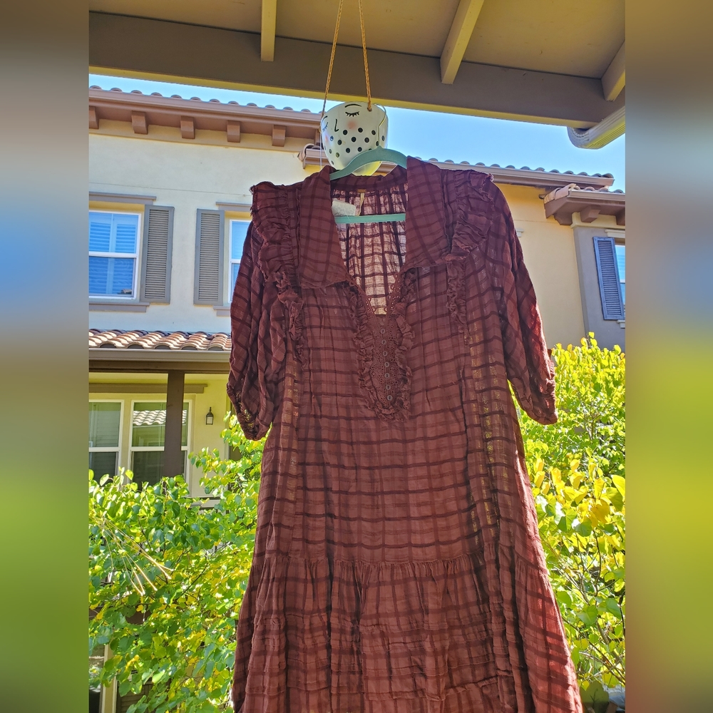 NWT FREE PEOPLE Sz L ELORA TIERED MINI DRESS IN CHOCOLATE